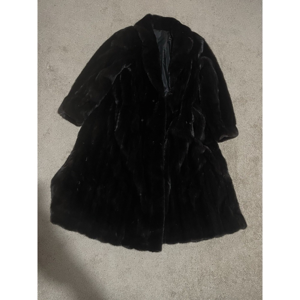 Vintage Women's MINK Fur Coat Dark Brown 47'' (From Collar Down) Black Diamond